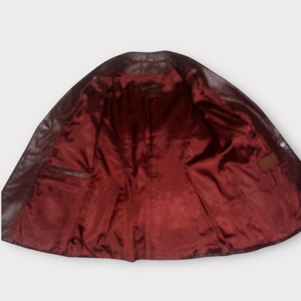 VTG Etienne Aigner Blazer Women M-L Oxblood Leather Notch Collar Jacket 1980s - Picture 10 of 12
